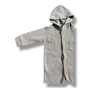 Cotton Toddler Winter Waffle Hooded Button Up Onesie Unisex Grey 12-18 M (100)